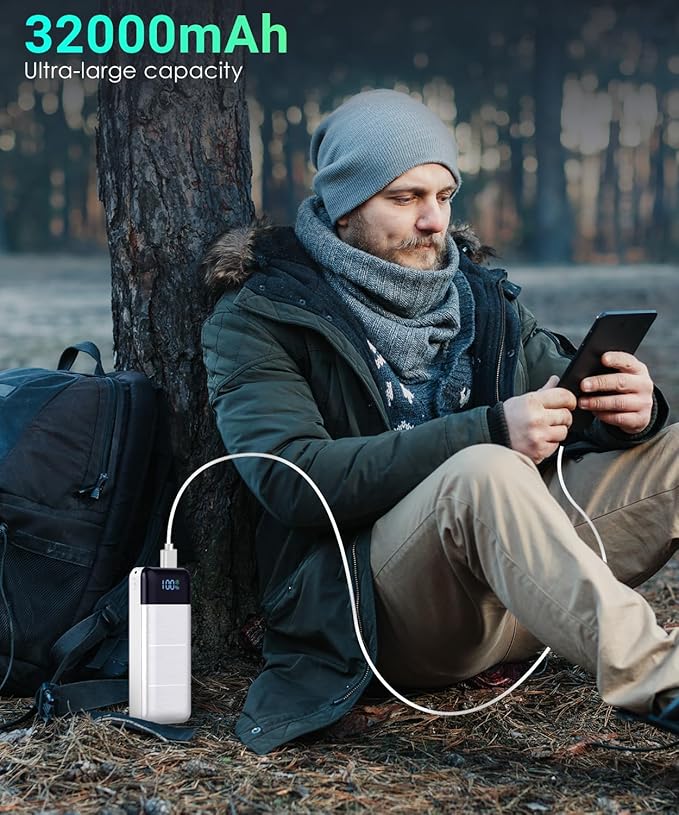 Power-Bank-Portable-Charger - 32000mAh Power Bank Output 5V3A Fast Charging Portable Charger with Built-in LED Display Compatible with Smartphones and All USB Devices (White)