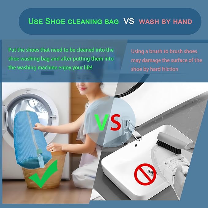 Shoe Washing Machine Bag,Laundry Shoe Bag for Sneaker,Tennis Shoes,Washer and Dryer,Reusable Cleaning Bag for Sock, Delicates,Gym Shoes (Blue 2pcs)
