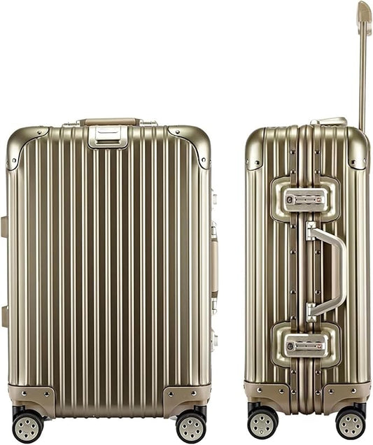HotWay 28 Inch All Aluminum Checked in Luggage with Wheels, Hard Shell Zipperless Suitcase with TSA Locks, Large Travel Luggage, Gold