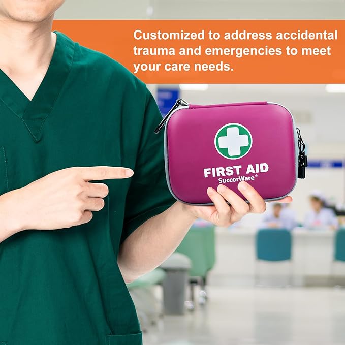 150 Pieces Mini First Aid Kit - Small Medical Kit with Hard Shell - Emergency First Aid Kit for Car, Travel, Home, Outdoor, Office, Camping, Hiking (Purple)