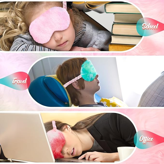 Cuffbow 6 Pcs Plush Sleep Eye Mask Silk Furry Eye Covers for Sleeping Cute Sleep Mask Fluffy Comfortable Sleeping Blindfold for Travel Sleepover Nap Party Supply Women(Tie Dye,Colorful)