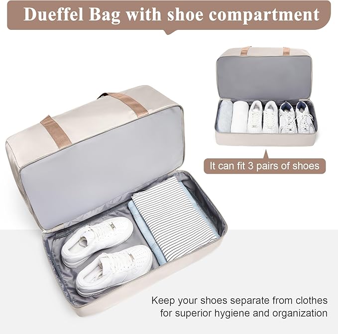 Travel Duffle Bag with Shoe Compartment, XL Weekender Bags for Women, Carry On Overnight Bags for Gym Sports & Business Trips, Water-Resistant Hospital Bag for Labor and Delivery