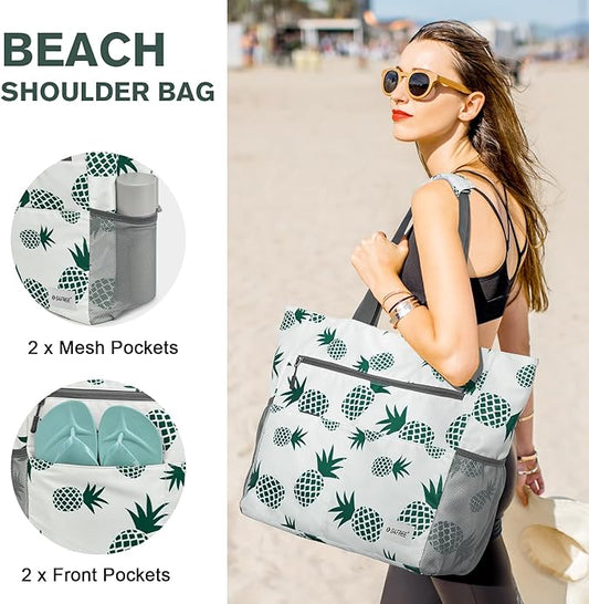 G4Free Beach Bag, Waterproof Sandproof Beach Tote Bag, Large Capacity Foldable for Women