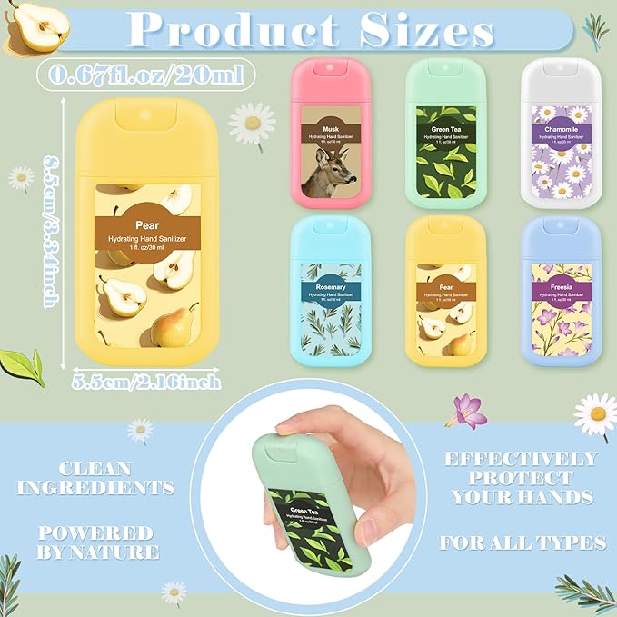 24 Pack Cute Hand Sanitizer Spray Bulk Scented Hydrating Hand Sanitizers Travel Size Refillable Power Mist Pocket Portable for Travel Dinner Party Gym Partner Colleague Family Gifts