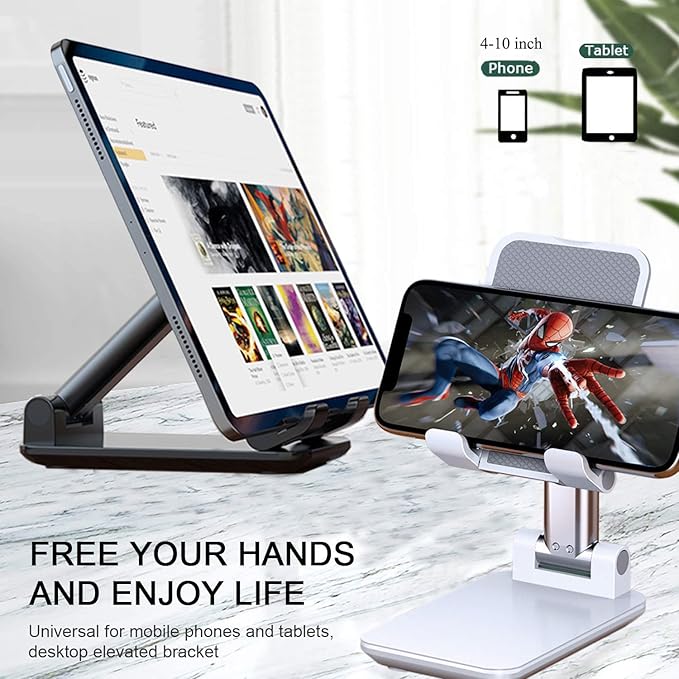 2 Pcs Cell Phone Stand, Adjustable Angle Height Phone Stand for Desk, Fully Foldable/Portable Phone Holder, Compatible for iPhone 16/15/14/13/12/Smartphones
