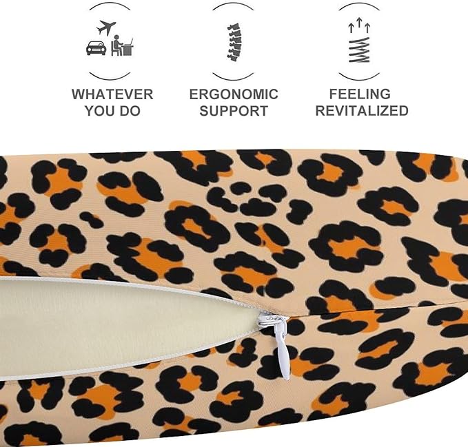Premium Polyester Compact Neck Support Pillow, Watercolor Leopard Cheetah Animal Print U-Shaped, U-Shape for Car Travel Office Restful Sleep, Washable Comfort