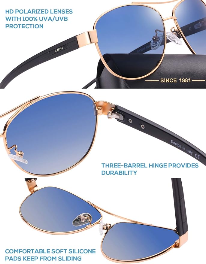 CARFIA Polarized Sunglasses for Women UV Protection Ultra-Lightweight Comfort Metal Frame Driving Glasses CA3210