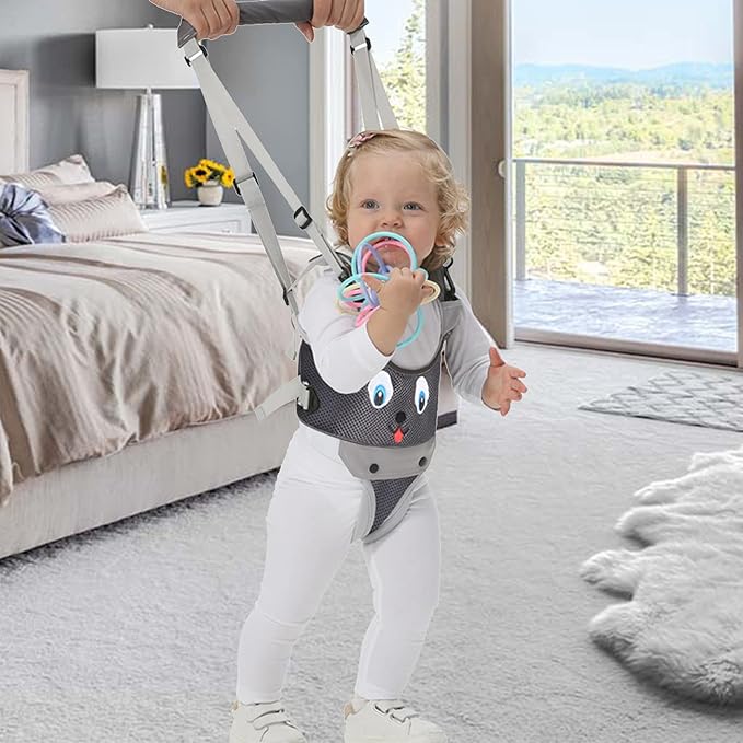 IULONEE Baby Walker, Handheld Kids Toddler Walking Harness Helper Assistant Protective Belt Child Activity Walker Adjustable Standing Up Walking Learning Helper for Toddler 7-24 Month (N-Grey)
