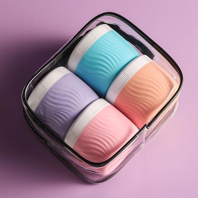 Travel Containers for Toiletries, Silicone Cream Jars BPA-Free, TSA Approved 3oz Travel Size Containers, Leak-proof Portable Size Silicone Jars with Lid for Face Hand Body Cream (4 Pack)
