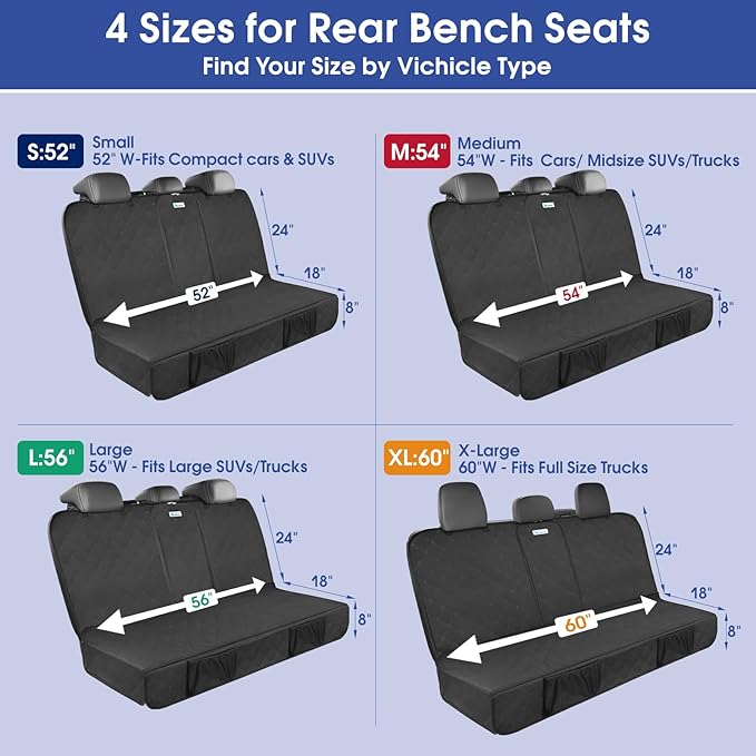Upgraded 900D Heavy Duty Dog Back Bench Seat Cover, Car Seat Protector, Fits Compact Cars & SUVs, 3 Seatbelts & Armrest Compatible, Waterproof Nonslip Pet Backseat Cover for Dogs & Kids