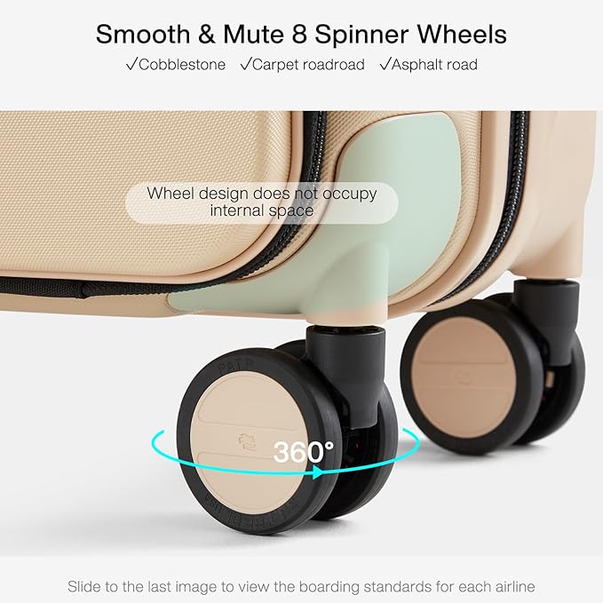 Hanke Grace Expandable Carry On Luggage with Wheels Airline Approved Hard Shell Suitcases with Front Pocket，Top Opening Luggage with TSA Lock for Short Business Travel, Cuban Sand.