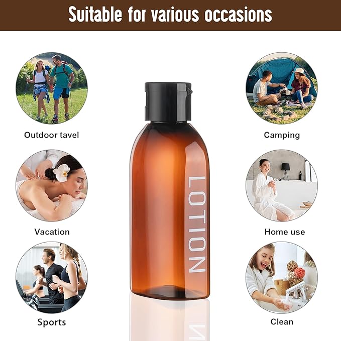Travel Bottles for Toiletries 6 PCS 3.4oz/100ml Travel Size Containers Plastic Lotion Bottle TSA Approved Leak Proof Squeeze Bottles with Flip Cap for Toiletries, Shampoo & Lotion (Brown)