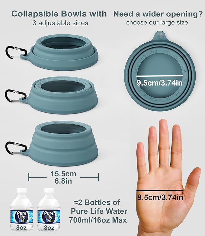 OHMO Spill Proof Collapsible Dog Water Bowl 24oz for Cars, No Splash Portable Bowls for Dog Travel, Pet Essentials for Road Trips, Cat Travel Accessories