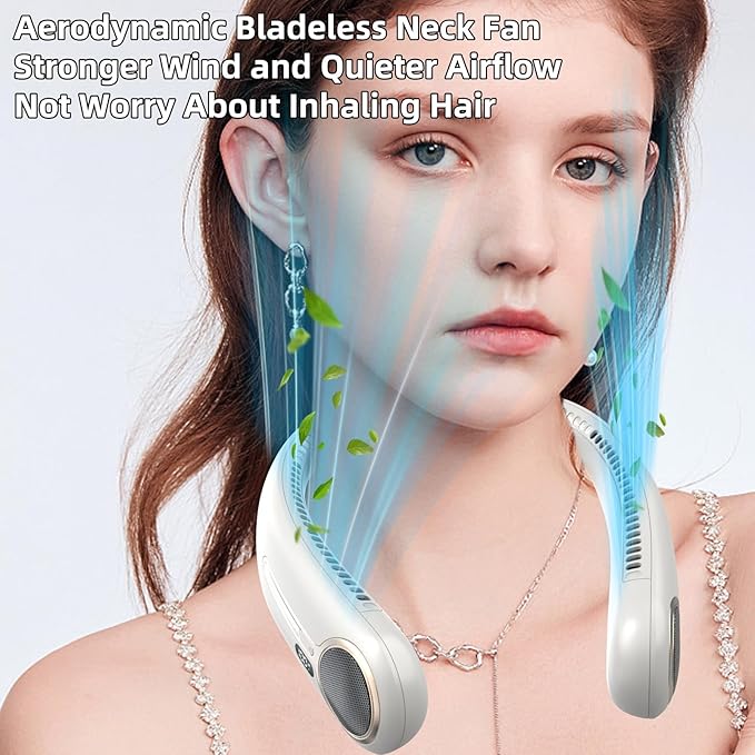 Portable Neck Fan,Hands Free Personal Wearable Bladeless Fan,6000mAh USB Rechargeable,360° Cooling,LED Display,4-Speeds,Birthday Gifts for Men Women Dad Mom,Christmas Gifts (Light grey)