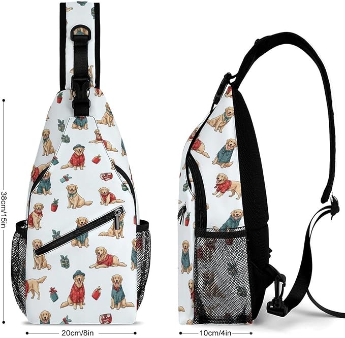 SWEET TANG Men's Crossbody Bags, Casual Daypacks Golden Retriever Dog for Cycling and Travel, Fashion Sling Shoulder Backpack Square Rucksack with Small Pocket for Key Purse
