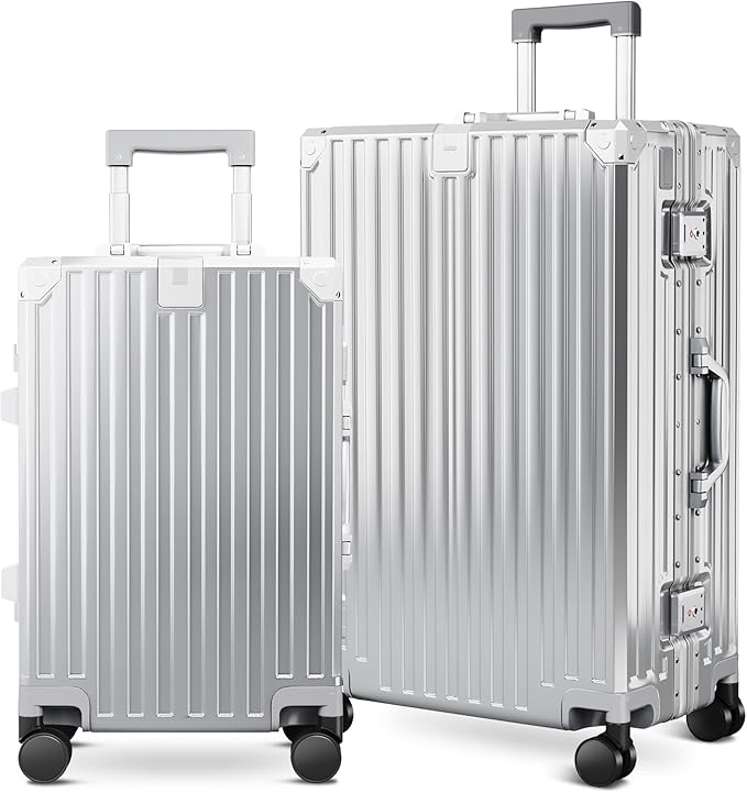 ALPHA CAMP 2 Piece Luggage Sets With Dual Layer Aluminum Frame, TSA Locks, 3-Layer PC 20" Carry-on 24" Checked Lightweight Hardside Zipperless Suitcase Sets, Type-C USB Charging Port, Cup Holder