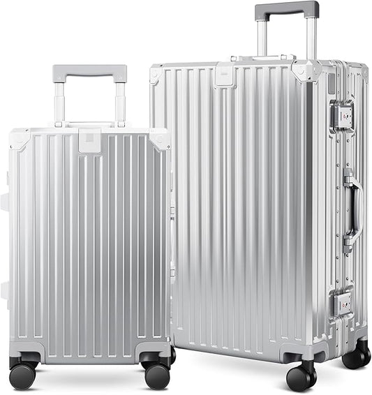 ALPHA CAMP 2 Piece Luggage Sets With Dual Layer Aluminum Frame, TSA Locks, 3-Layer PC 20" Carry-on 24" Checked Lightweight Hardside Zipperless Suitcase Sets, Type-C USB Charging Port, Cup Holder