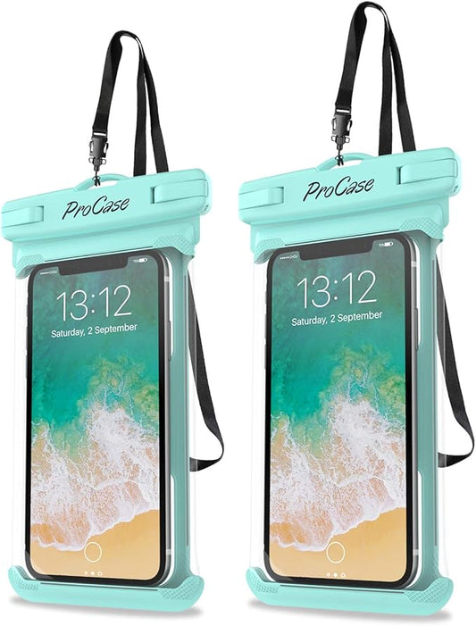 ProCase 2 Pack Waterproof Phone Pouch, Underwater Phone Case Up to 7", Dry Bag for iPhone 17 Air 16 15 14 13 Pro Plus Max, Galaxy S24 S23 S22 Ultra Pixel, Beach Essentials -Green