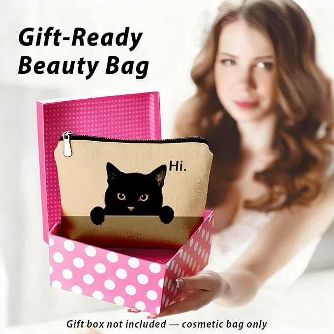 Black Cat Makeup Bag, Hi Cute Black Kitty Cosmetic Bags for Women, Cat Mom Lady Lover Gifts for Women, Pet Lovers Owners Gifts Zipper Makeup Pouch