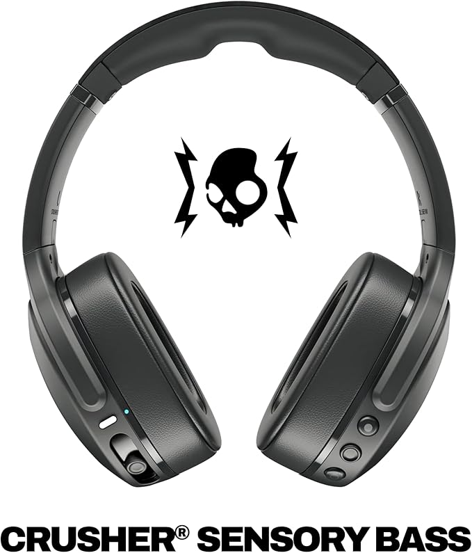 Skullcandy Crusher Evo Wireless Bluetooth Headphones with Multi-Sensory Bass, Noise Isolating Over-Ear Fit, Up to 40 Hours Battery, Microphone for iPhone Android - True Black