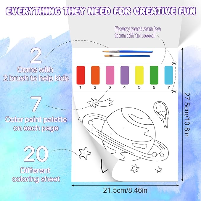 Paint with Water Coloring Books for Kids,Outer Space Art Craft Kits No Mess Water Color Painting Sets for Kids Ages 4-8,Birthday Gifts Travel Toy Crafts Supplies for Girls Boys Drawing with 2 Brushes