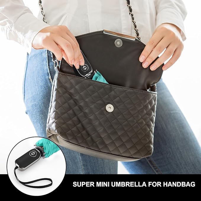 LEAGERA Compact Travel Umbrella for Purse - Flat Handle, Waterproof for Light Rain