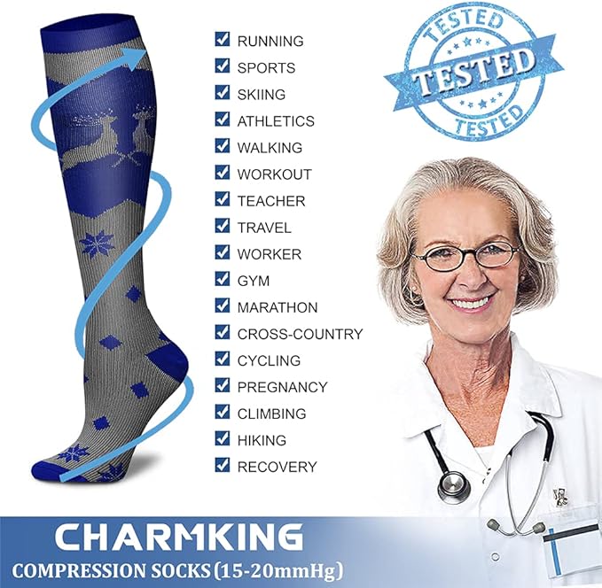 CHARMKING Compression Socks for Women & Men Circulation (8 Pairs) 15-20 mmHg is Best Support for Athletic Running,Cycling