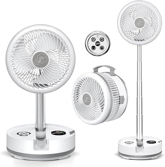 10 inch Portable Fan-Battery Operated Fan, Oscillating Rechargeable Fan with 40000mAh, Remote Control LED Lights, 114HR Run Time, Outdoor Portable Foldable Fan for Camping＆travel (White)
