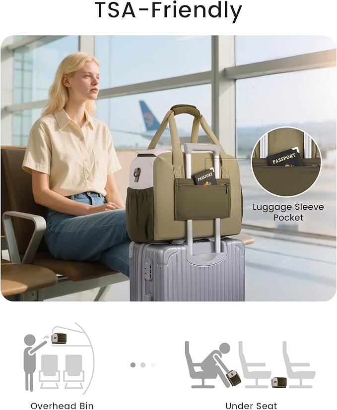 LOVEVOOK Weekender Bags for Women,Carry on Duffle Bag for Travel, Water-resistant Gym Bag with Wet Pocket,Overnight Travel Bags(Black White Brown, L)