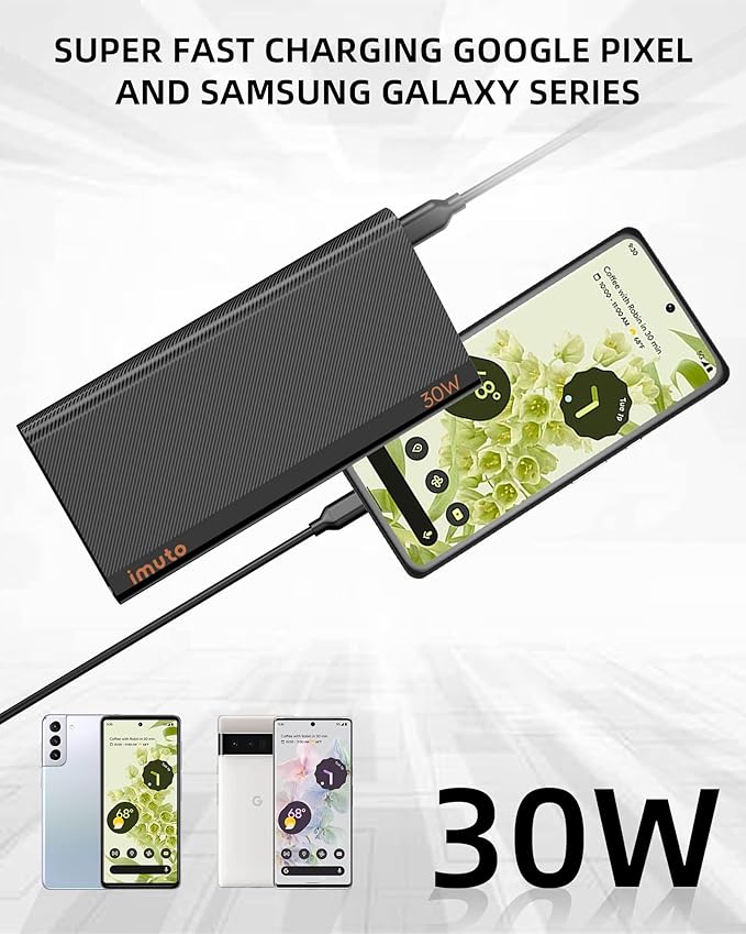 imuto Slim Portable Charger, 10000mAh Travel-Ready Power Bank, 30W USB-C in & out High-Speed Charging Battery Pack, External Phone Charger Compatible with iPhone 16 15 14 13 12 Samsung Google iPad etc