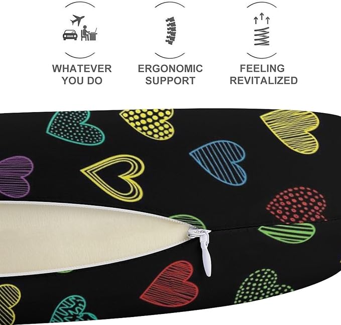Soft Polyester Compact Neck Pillow, LGBT Pride Grunge Rainbow Hearts U-Shaped, Cervical Support for Home Car Travel Sleep, Machine Washable Comfort Design