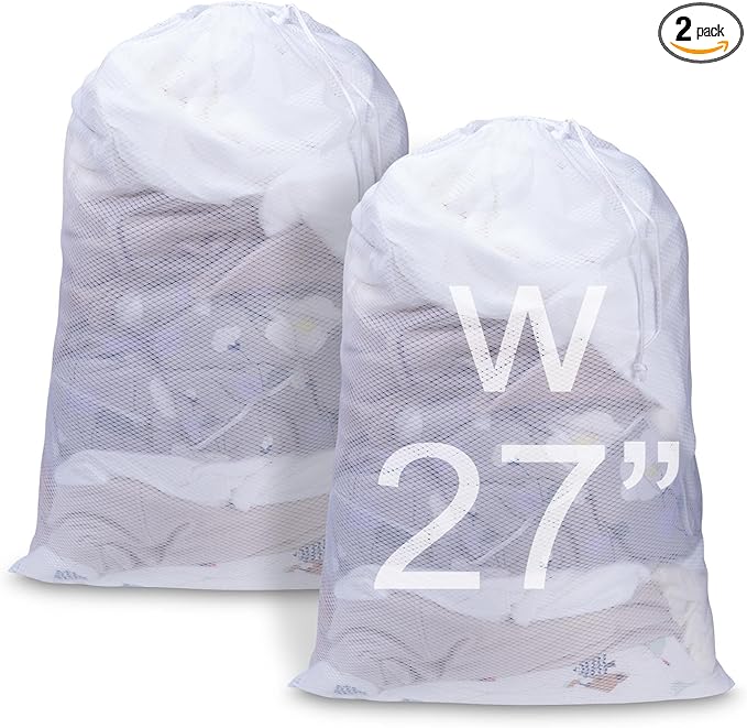Meowoo Large Mesh Laundry Bag, 27×36inch Heavy Duty Mesh Laundry Bags Drawstring Lockable, Laundry Hamper Liner, Machine Washable, for Travel,Storage, Sports Factories, Dorms, Black 1pcs