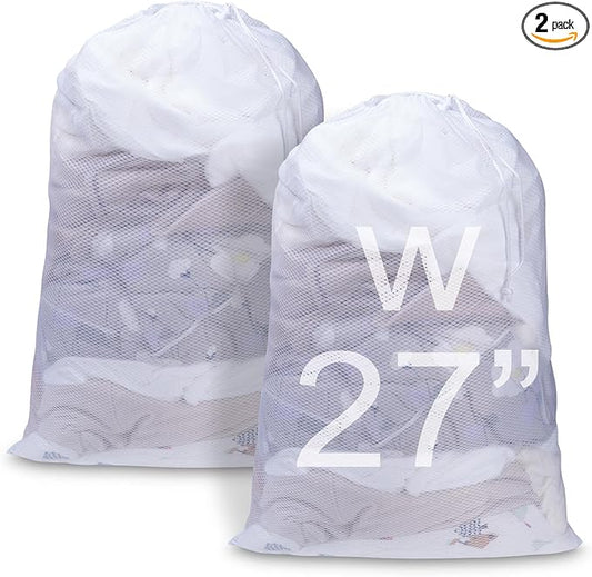 Meowoo Large Mesh Laundry Bag, 27×36inch Heavy Duty Mesh Laundry Bags Drawstring Lockable, Laundry Hamper Liner, Machine Washable, for Travel,Storage, Sports Factories, Dorms, Black 1pcs