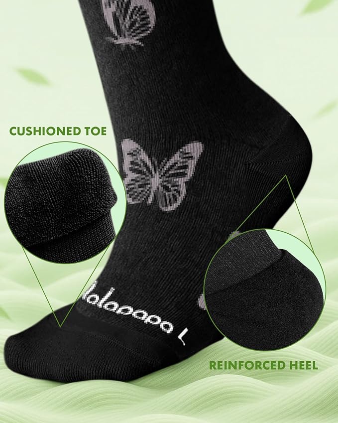 Bamboo Viscose Compression Socks for Women Men 2 Pairs 15-20mmHg Knee High Compression Socks Travel Nurse