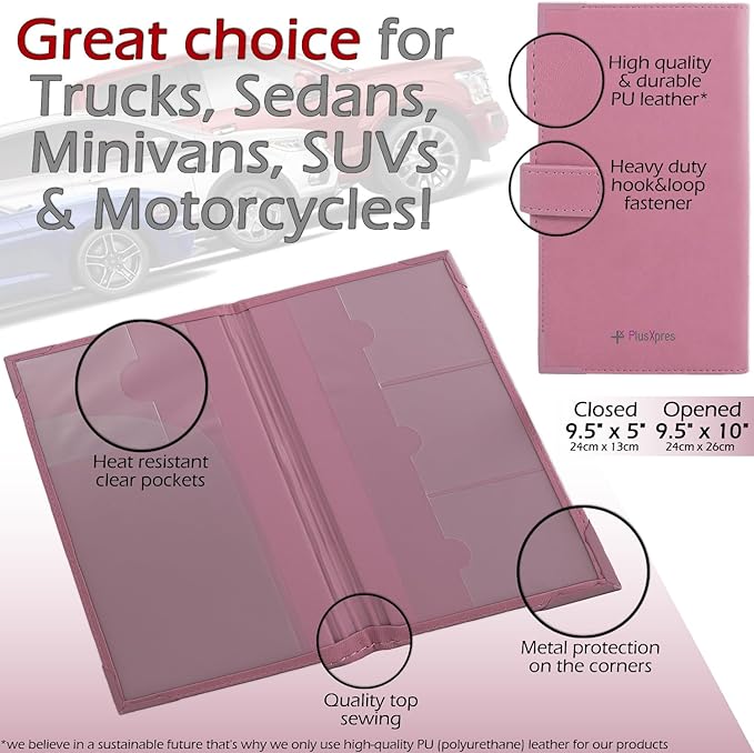 Auto Insurance and Registration Card Holder - Vehicle Glove Box Document Organizer - Car Essential Paperwork Holder for DMV, AAA, Contact Information Cards - Premium PU Leather Wallet Case - Purple