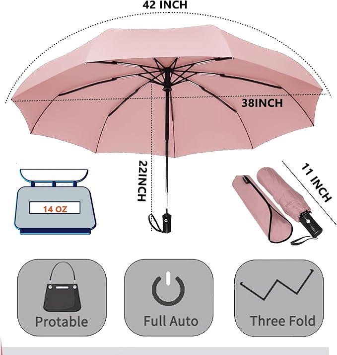 SIEPASA Two Packs Auto Open & Close Small Travel Umbrella Compact for Backpack-Umbrellas for Rain, Windproof Lightweight Strong Mini Portable Umbrellas for Men and Women.(Black & Pink, 2 Pack)