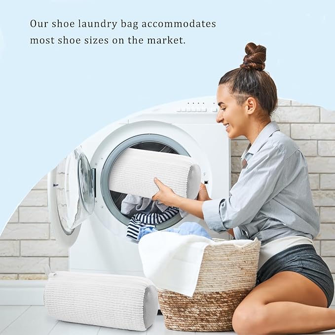 Shoe Washing Machine Bag, Shoe Laundry Bags for Washing Machine, 2 Pcs Sneaker Shoe Washing Bag, Laundry Shoe Bag for Washer and Dryer, Reusable Shoe Washing Bags (White)