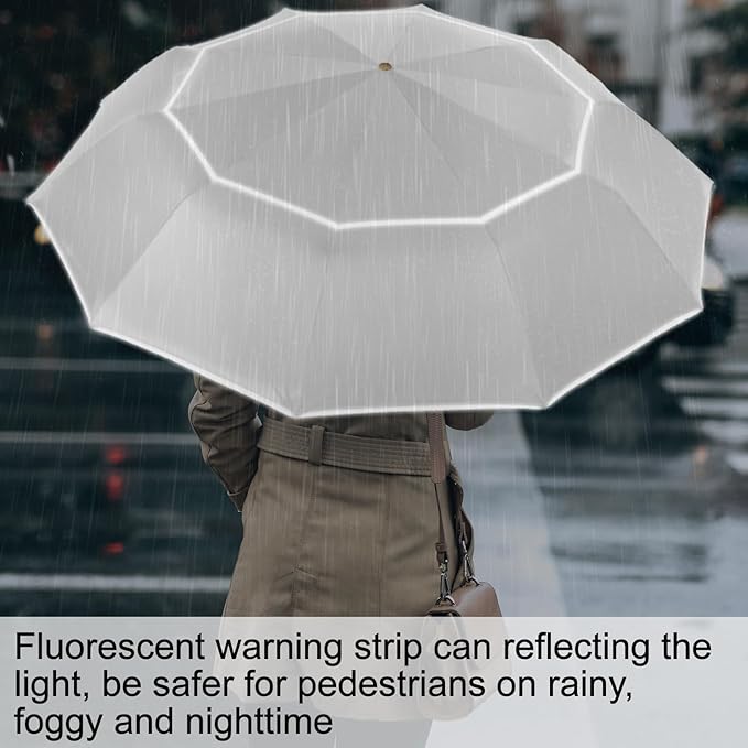 Satol Extra Large Golf Umbrella, 46/54/62 Inch Windproof 10 Ribs Vented Double Canopy Reflective Strips Automatic Open/Close Waterproof UV Protection Portable Compact Umbrella for Outdoor & Travel