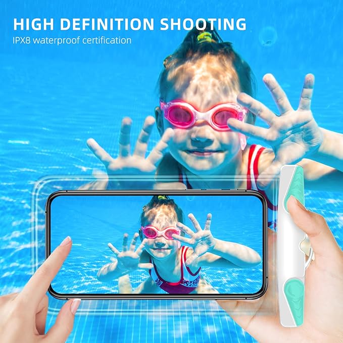 IPX8 Waterproof Phone Pouch for 16/15/14/13/12 Pro Max & Galaxy S24/S23 Samsung's Waterproof Phone case with Lanyard,Cellphone Dry Bag Beach Essentials-2 Bag 7.5 inches (White Green)