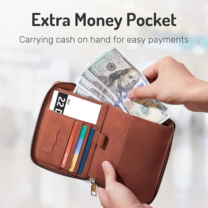 Forvencer Passport Holder Cover with Safe Zipper Closure, Premium Passport Wallet for Travel, Cute RFID Blocking Card Case, Waterproof Travel Accessories for Women, Cross Black