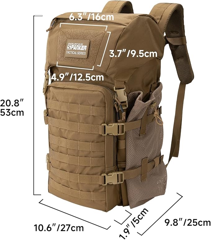 EXCELLENT ELITE SPANKER 40L Camping Hiking Backpack for Men and Women Tactical Military Backpack Large Rucksack Assault Pack Bag for Outdoor Camping, Hiking,Travel Backpacking(Coyote Brown)