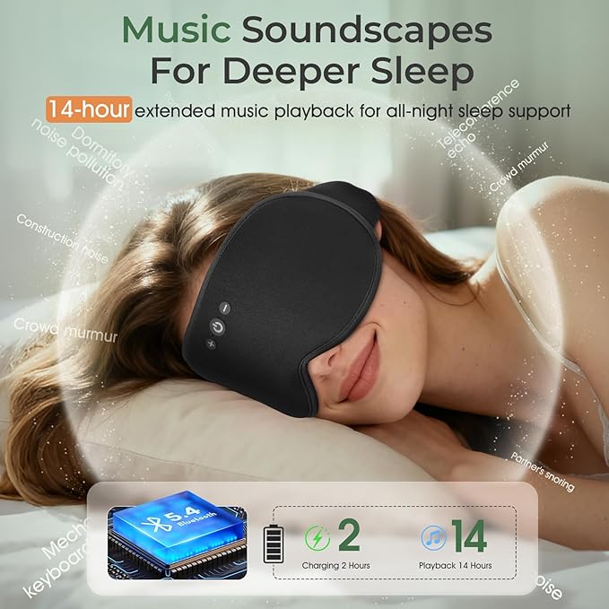 Smart Bluetooth Bamboo Cotton Sleep Mask Headphones, 3D Weighted Compress Cooling Gel Eye Mask 100% Blackout Sleep Mask Zero Eye Pressure|Warm&Cooling mask Hot Cold Therapy Sleep Headphones