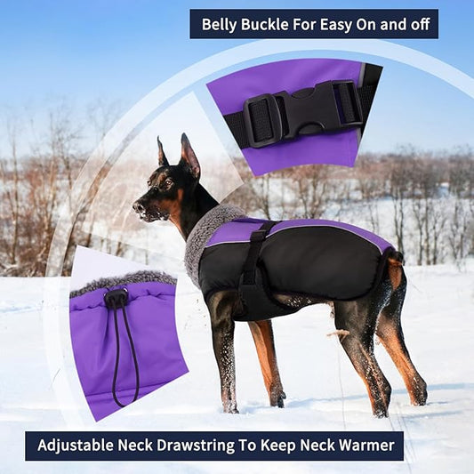 IECOii Extra Warm & Reflective Dog Jacket - Fleece Turtleneck Winter Coat - Adjustable Buckles - Small to Extra Large - Perfect for Cold Weather