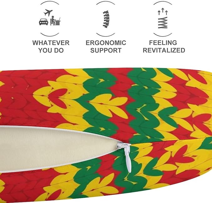 Office Nap Pillow U-Shaped Memory Foam Neck Support, Rastafarian Stripes U-Shape, Portable Travel Car Home Rest