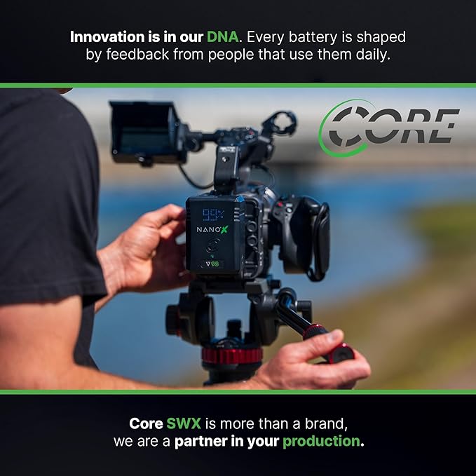 Core SWX NANO-V98X 98Wh Micro V-Mount Battery – Compact Lithium-Ion Pack with USB-C PD Input/Output, USB-A, P-Tap, 10A Load, 3.9hr Runtime (25W), for Cameras & Production Gear