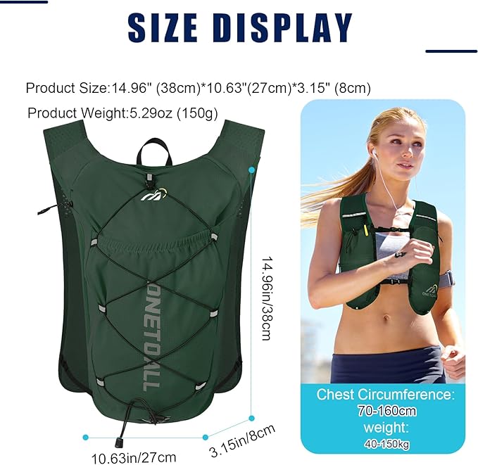 Running Vest for Women & Men, 6L Hydration Backpack with 2L Water Bladder, Lightweight Water Backpack for Trail Running, Marathon, Hiking, Cycling, Jogging, Adjustable Fit