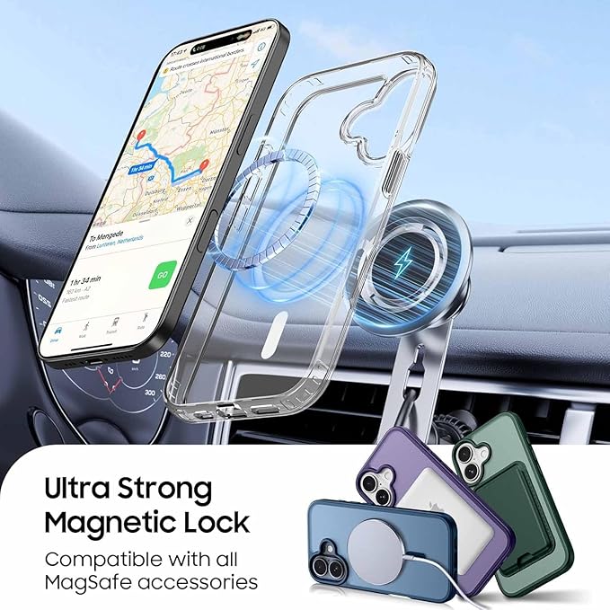 Ntwinro Magnetic for iPhone 16 Clear Case (Compatible with MagSafe) with Black Detachable Wallet & Card Holder for 3 Cards [RFID Blocking] Military Grade Protective Slim Phone Cover