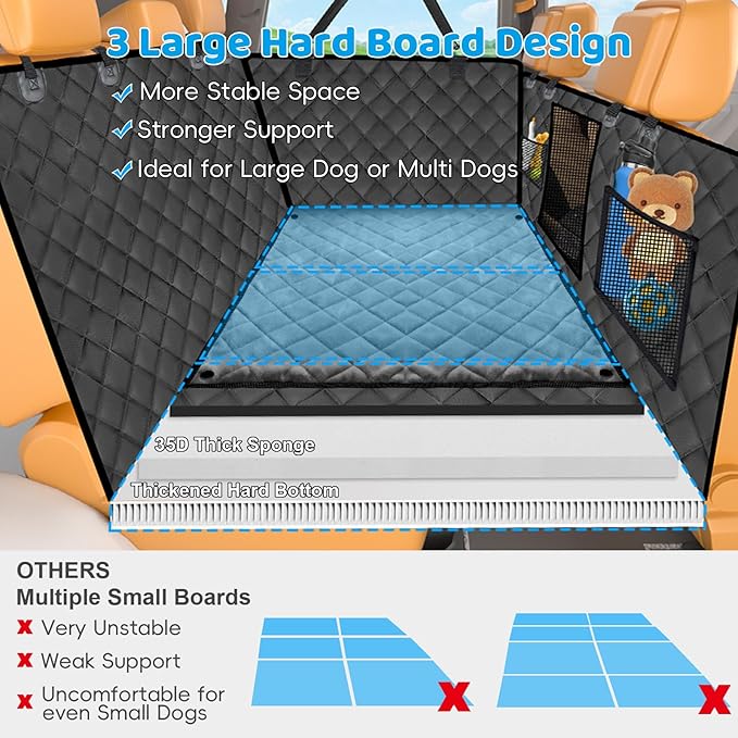 URPOWER Dogs Back Seat Extender with Non-Slip Blanket - Hard Bottom Dog Car Seat Cover & Removable Dog Bed Mat, Waterproof Dogs Hammock for Car, SUV & Small Truck, Pet Backseat Protector Holds 420lbs