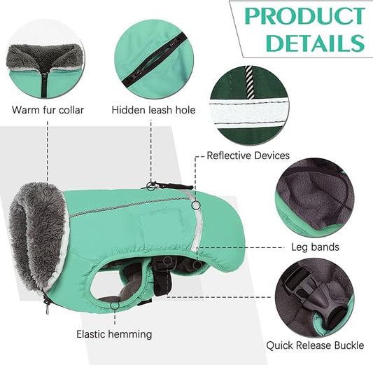QBLEEV Warm Dog Coat Reflective Dog Jacket, Waterproof Dog Winter Coat Turtleneck Dog Clothes for Cold Weather, Thick Fleece Dog Snowsuit Christmas Dog Vest Pet Apparel for Small Medium Large Dogs XL