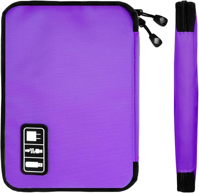 Electronics Travel Organizer,Portable Waterproof Electronic Travel Storage Bag for Small Charging Cord Storage,Charger,SD Card etc,for Travel,Business-Purple Green